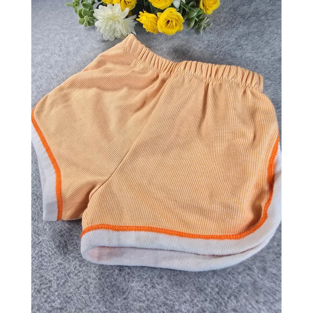 Vintage Carters Baby Dolphin Shorts Orange White Ribbed 12 Months 70s 80s